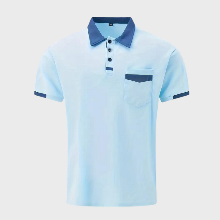 Herren Poloshirt hellblau, Kontrastkragen, Kurzarm, Baumwolle, modisch, Freizeitkleidung