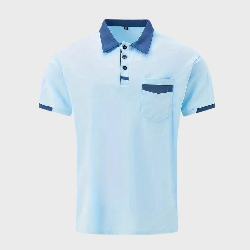 Herren Poloshirt hellblau, Kontrastkragen, Kurzarm, Baumwolle, modisch, Freizeitkleidung