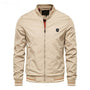 Beige Herrenjacke mit Reißverschluss, modisch, lässig, Frühling Herbst, Baumwolle, Logo.