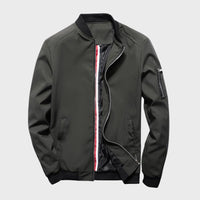 Herren Bomberjacke, olivgrün, Reißverschluss, modisch, Freizeitkleidung, Polyester.