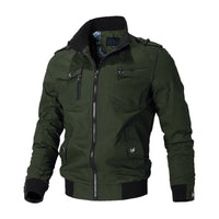 Grüne Herren-Bomberjacke, Reißverschluss, Baumwolle, modisch, Outdoor, Herbstmode.
