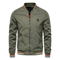 Grüne Herrenjacke mit Reißverschluss, Bomberstil, Freizeitmode, Frühling Herbst, Baumwolle.