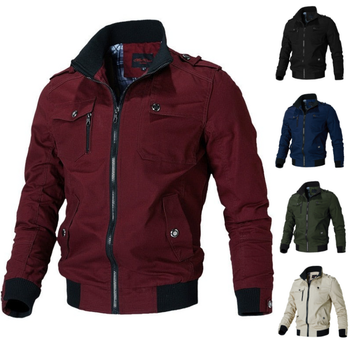 Herren Bomberjacke in Rot, Schwarz, Blau, Grün, Beige; Reißverschluss, Taschen, modisch.