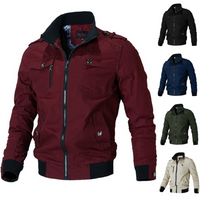 Herren Bomberjacke in Rot, Schwarz, Blau, Grün, Beige; Reißverschluss, Taschen, modisch.