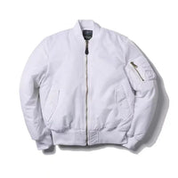 Weiße Bomberjacke aus Nylon, Herren, Winter, Outdoor, amerikanischer Militärstil, Reißverschluss.