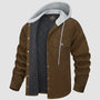 Braune Herren-Cordjacke mit Kapuze, Steppfutter, Knopfleiste, 5 Taschen, Wintermantel.