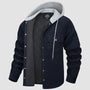 Herren Cordjacke mit Kapuze, gesteppt, Knopfleiste, warm, 5 Taschen, Wintermantel, schwarz.