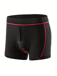 Schwarze gepolsterte Radlerhose für Herren, atmungsaktiv, mit roten Akzenten.