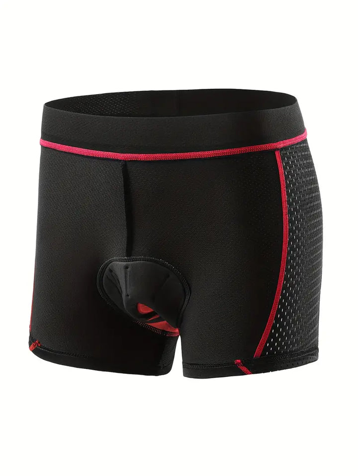Schwarze gepolsterte Radlerhose für Herren, atmungsaktiv, mit roten Akzenten.