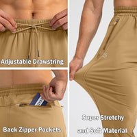 Beige Herren-Jogginghose, verstellbarer Kordelzug, Reißverschlusstaschen, elastisches Material.