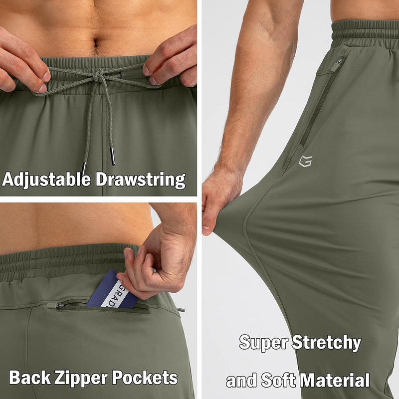 Herren Jogginghose, olivgrün, verstellbarer Kordelzug, Reißverschlusstaschen, dehnbares Material.