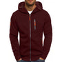 Bordeaux Herren-Hoodie mit Reißverschluss, Kapuze und Taschen, Streetwear, Freizeitmode.