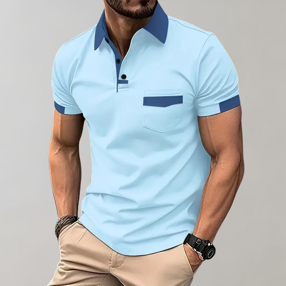 Herren Poloshirt hellblau, Kurzarm, Baumwolle, modisch, Freizeitkleidung, Sommermode.