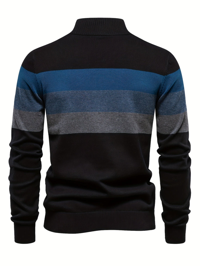 Herrenpullover, schwarz-blau gestreift, Langarm, Baumwolle, modisch, warm, Winterkleidung.