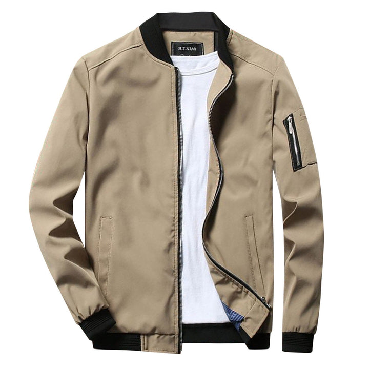 Herren Sommerjacke beige, Reißverschluss, Bomberstil, modisch, leicht, Freizeitkleidung.