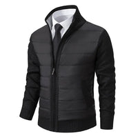 Schwarze Herrenjacke mit Reißverschluss, gesteppt, warm, modisch, Herbst-Winter, casual.