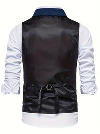 Herrenweste schwarz, Rückansicht, elegantes Design, verstellbarer Riemen, formelle Kleidung