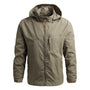 Herren Outdoor-Jacke, khaki, wasserdicht, mit Kapuze, Reißverschluss, winddicht.
