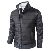 Herren Winterjacke, schwarz-grau, gesteppt, warm, modisch, casual, Reißverschluss, Strickärmel.