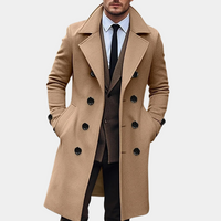 Männer-Kamelhaarmantel, zweireihig, elegant, Wintermode, klassischer Stil, Knöpfe, Khaki.