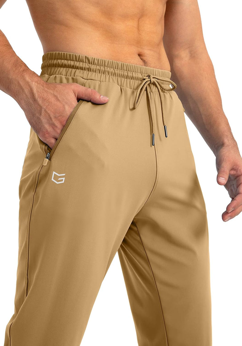 Beige Herren Jogginghose, elastisch, mit Kordelzug, ideal für Fitness und Freizeit.
