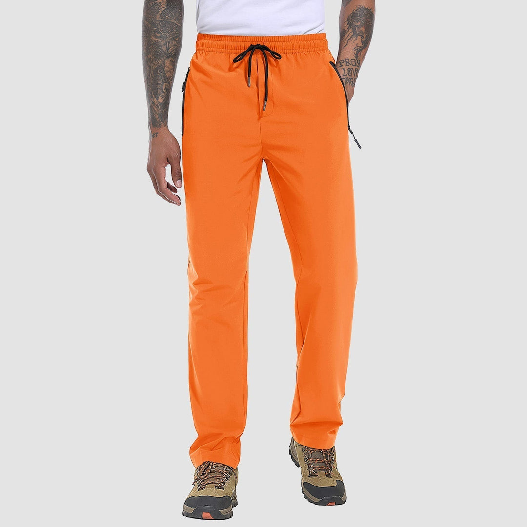 Männer-Quick-Dry-Hose, orange, Stretch, leicht, atmungsaktiv, Wandern, Laufen.