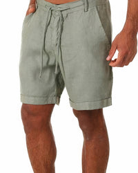 Grüne Leinen-Shorts für Herren mit Kordelzug, lässig, bequem, ideal für Sommermode.