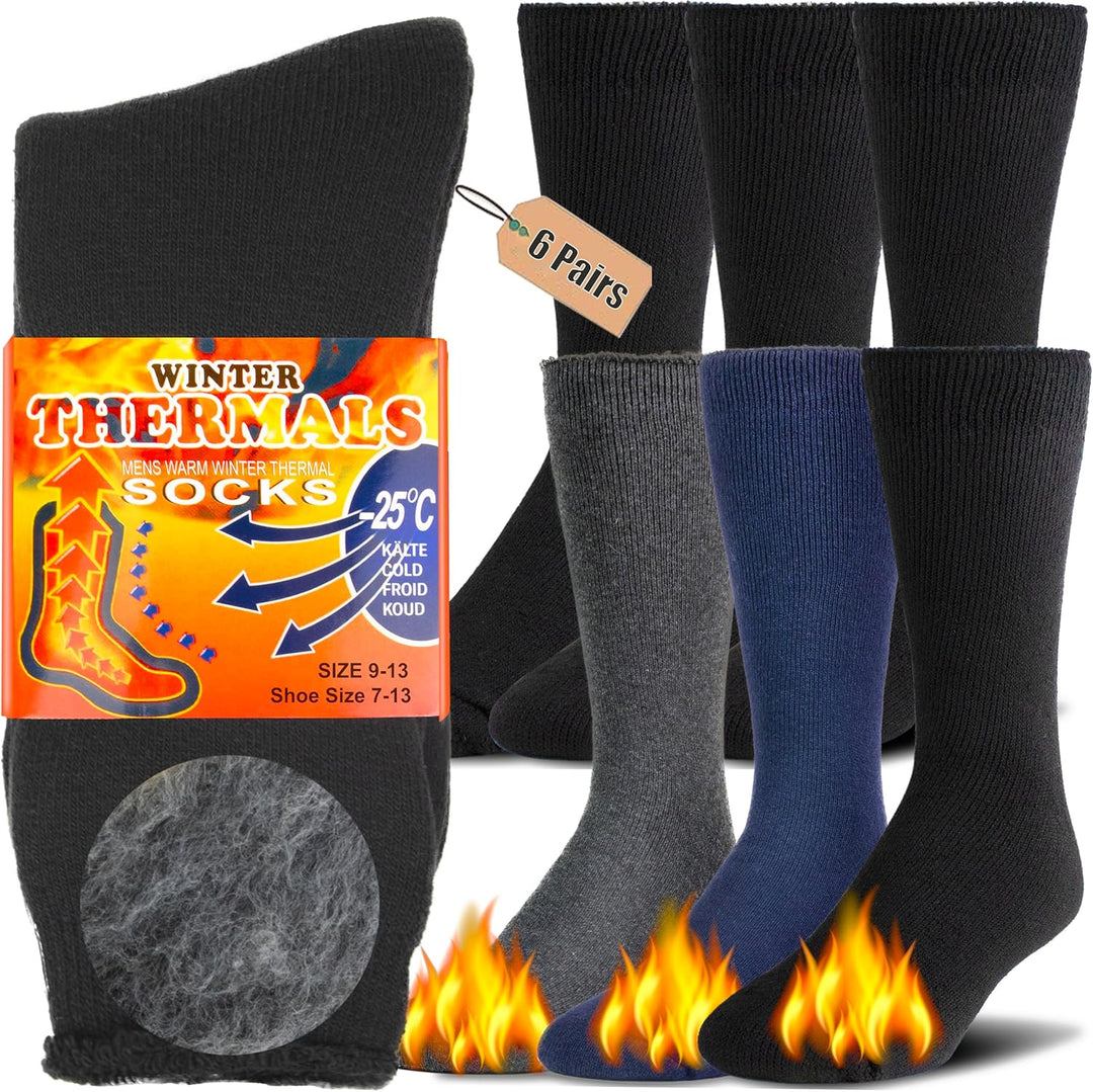6 Paar Herren Thermosocken, schwarz, grau, blau, warm, Winter, Größe 9-13, Schuhgröße 7-13.