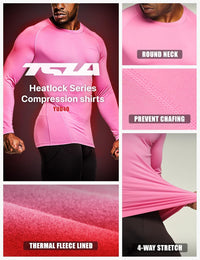 Rosa Kompressionsshirt für Herren, rundhals, 4-Wege-Stretch, thermofleece, anti-scheuern.