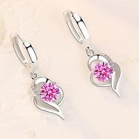 Silberne Ohrringe mit rosa Kristall, Herzform, Damen-Schmuck, elegant, modisch.
