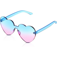 Herzförmige Sonnenbrille, blau-rosa Verlauf, modisches Accessoire, UV-Schutz, Damenmode.