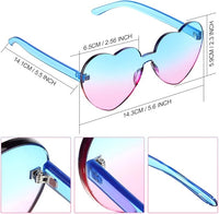 Herzförmige Sonnenbrille, blau-rosa Verlauf, UV-Schutz, modisches Accessoire für Damen.