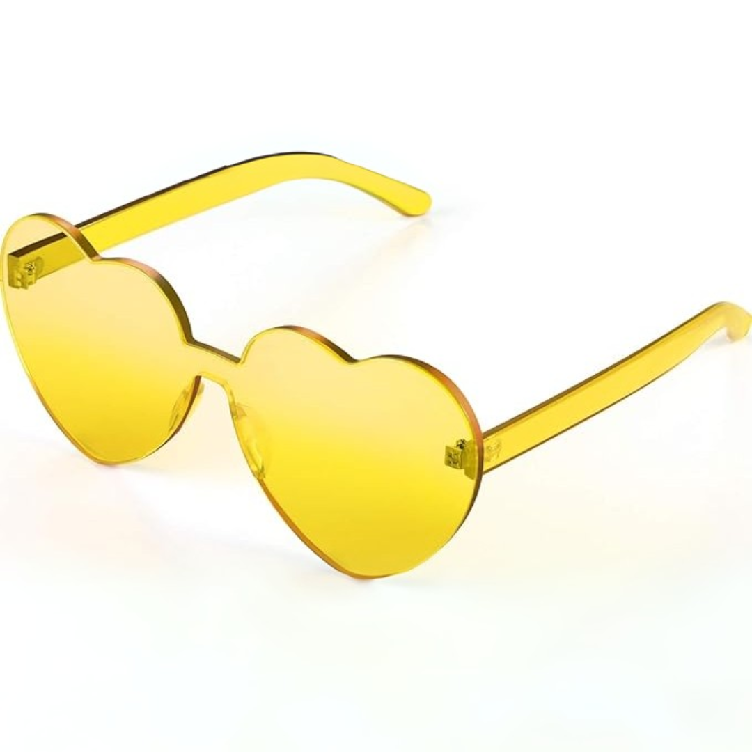 Gelbe herzförmige Sonnenbrille, modisches Accessoire, UV-Schutz, trendige Brille.