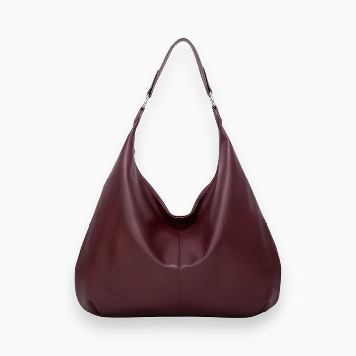 Weinrote Ledertasche, Hobo-Stil, modisch, geräumig, Damenaccessoire, elegantes Design.