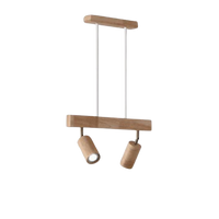 Moderne Holz-Pendelleuchte mit zwei verstellbaren Strahlern, skandinavisches Design.