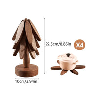 Holzuntersetzer Set, Baumform, 22,5 cm, braun, hitzebeständig, dekorativ, Küche, 4 Stück.