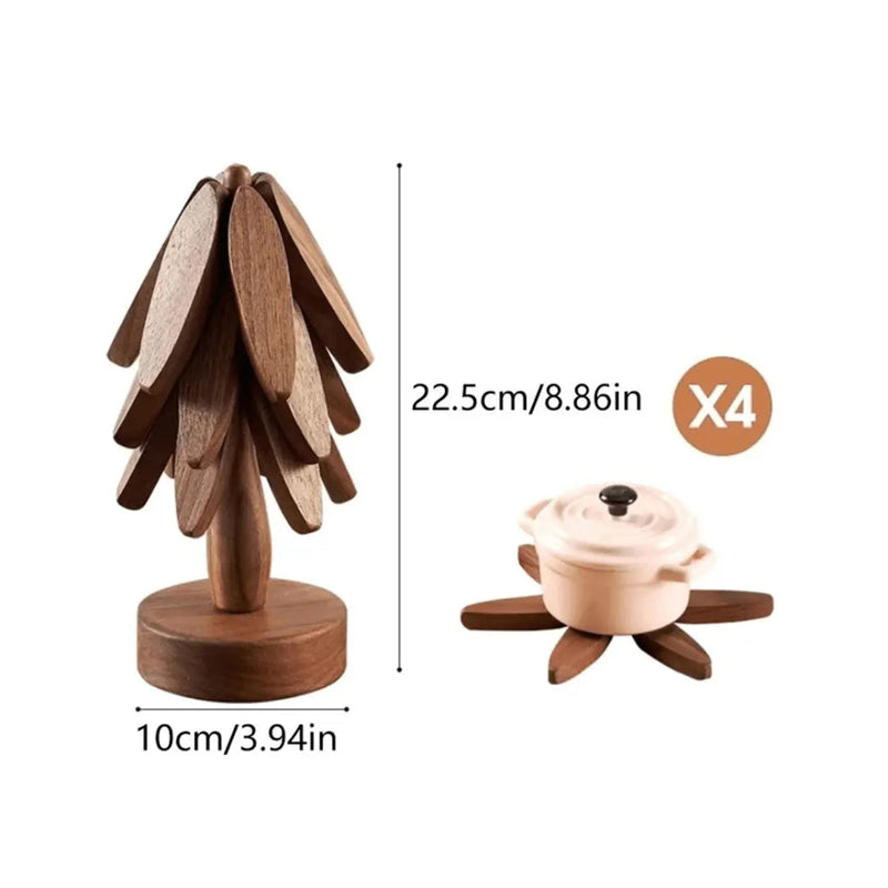 Holzuntersetzer Set, Baumform, 22,5 cm, braun, hitzebeständig, dekorativ, Küche, 4 Stück.