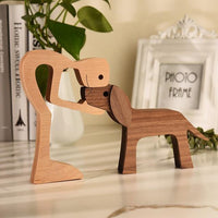 Holzskulptur Mensch und Hund, moderne Deko, Wohnzimmer, Naturholz, Geschenkidee, handgefertigt.
