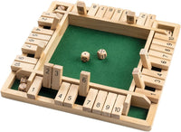 Holzspiel Shut the Box, Würfelspiel, Zahlenklappen, grünes Filzbrett, Familienspiel, 4-Spieler