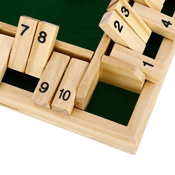 Holzspiel Shut the Box, Zahlen 1-10, grüner Filz, Familienspiel, Lernspielzeug, Strategie.