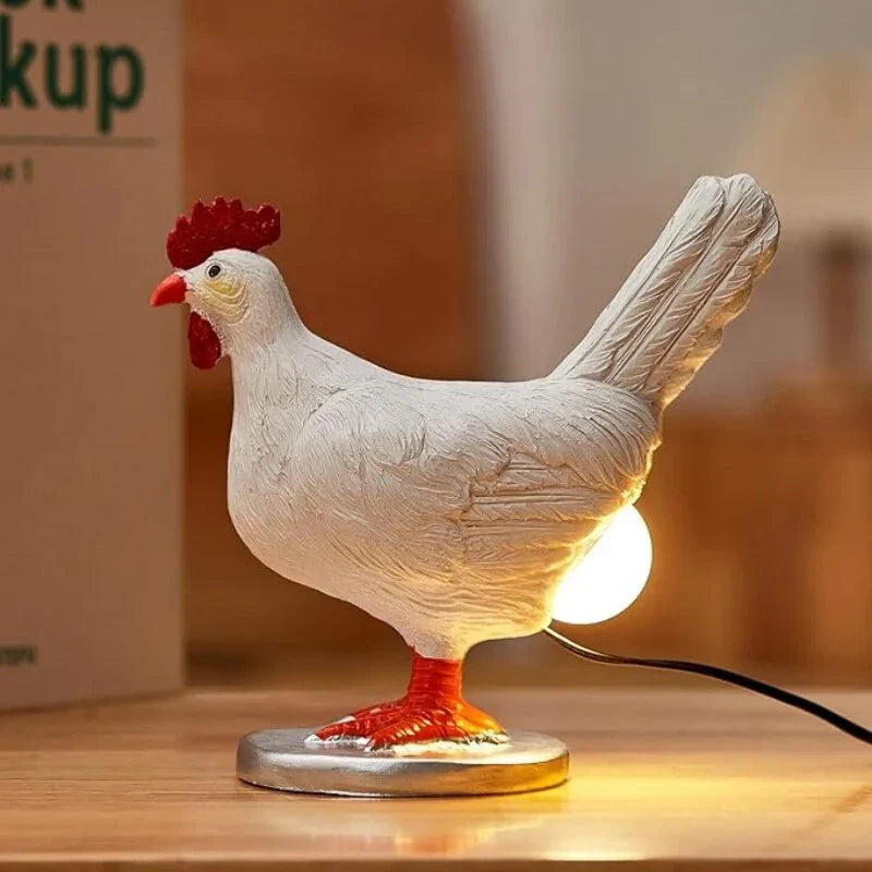 Weiße Hühnerlampe, dekorative Nachttischleuchte, lustiges Tierdesign, LED, für Zuhause.