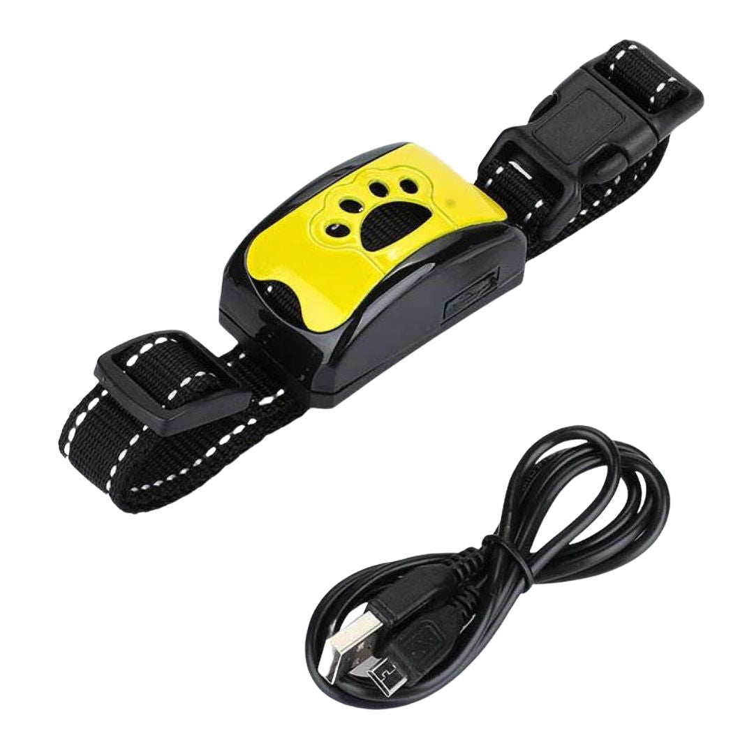 Gelbes Anti-Bell-Halsband für Hunde mit USB-Kabel, verstellbar, schwarz-gelb.