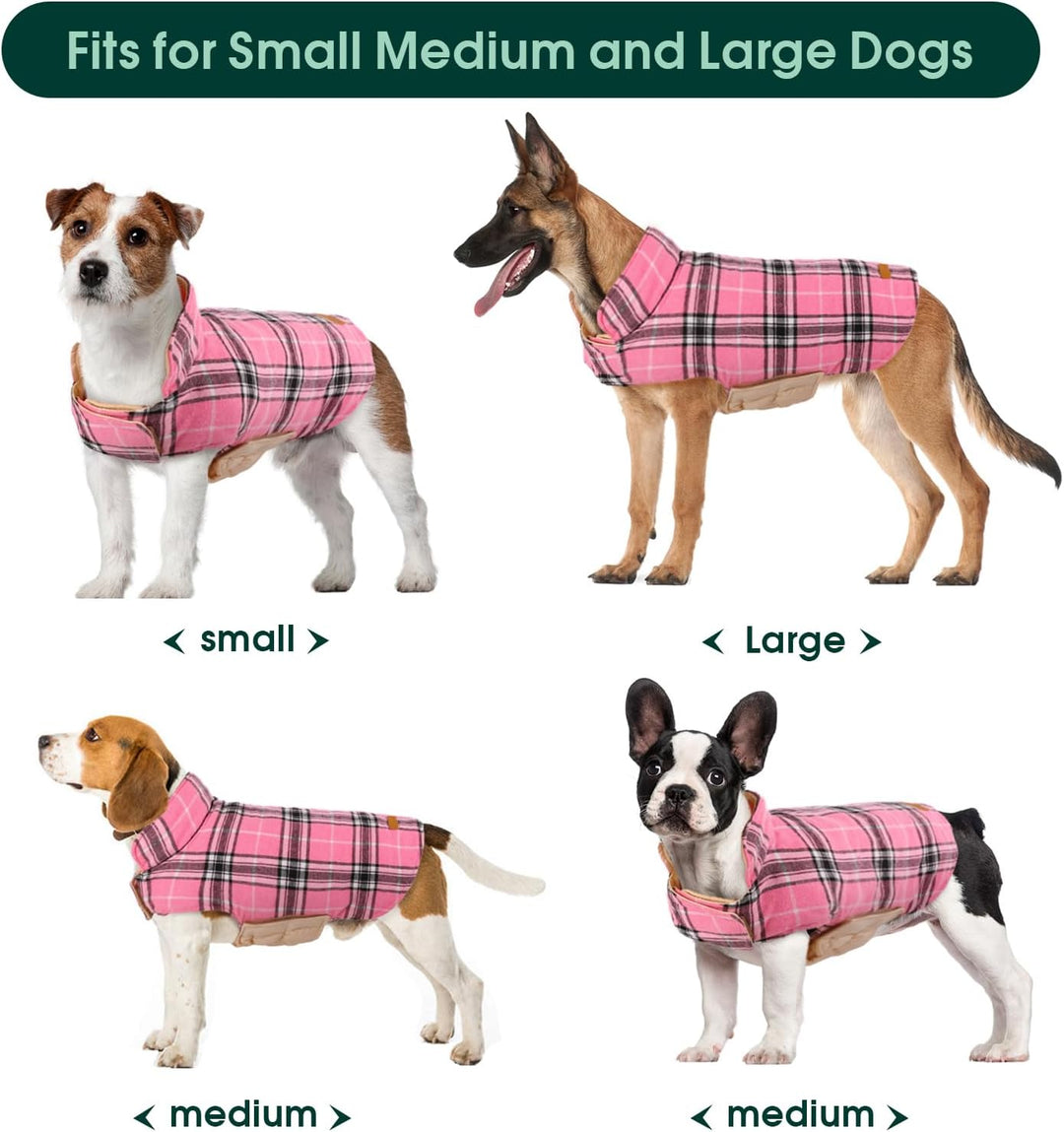 Hundejacke rosa kariert, wasserdicht, für kleine bis große Hunde, Wintermantel, warm.