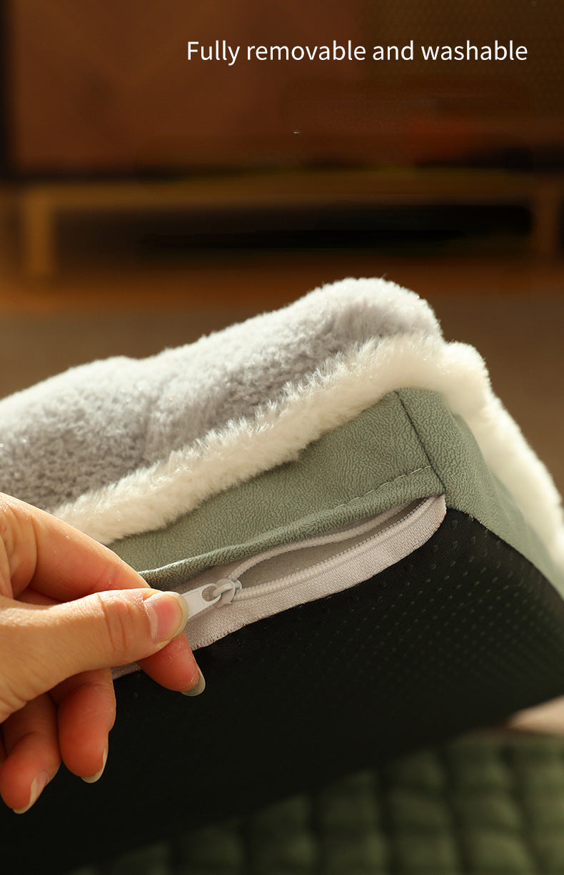 Abnehmbarer, waschbarer Hundebettbezug, grau, weiches Fleece, Reißverschluss, pflegeleicht.