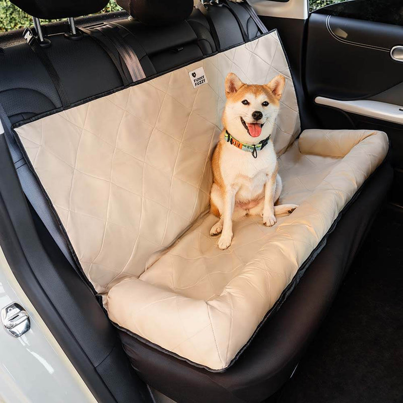 Beiger Hundebett-Autositz mit Shiba Inu, waschbar, rutschfest, für Rückbank im Auto.