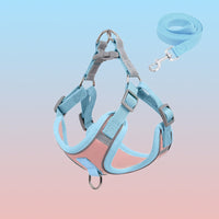 Blaues Hundegeschirr mit Leine, verstellbar, atmungsaktiv, für kleine Hunde.