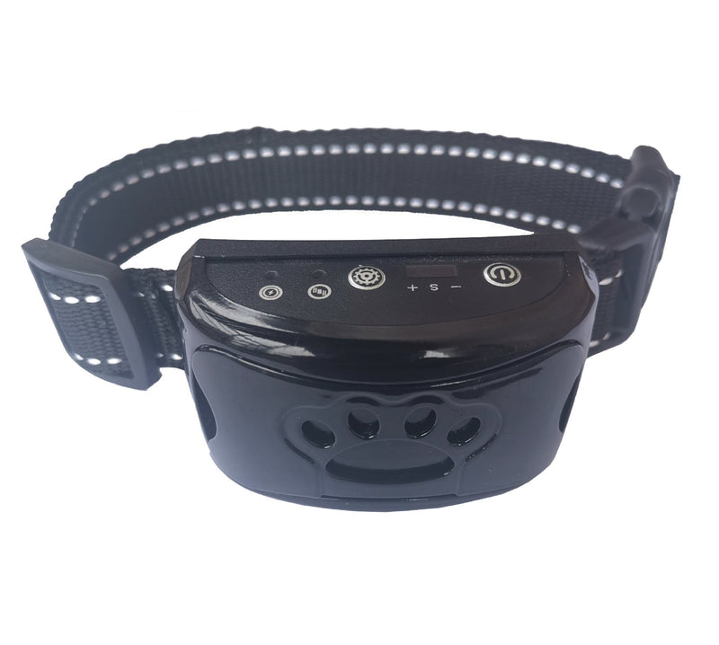 Schwarzes Anti-Bell-Halsband für Hunde, verstellbar, mit LED-Anzeige und Vibrationsfunktion.