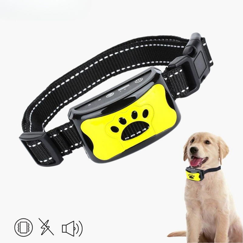 Gelbes Anti-Bell-Halsband für Hunde, verstellbar, wasserdicht, mit Vibrationsfunktion.