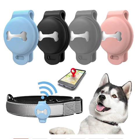 Vier bunte Hundehalsband-Tracker, GPS-Tracking, Silikon, für Haustiere.