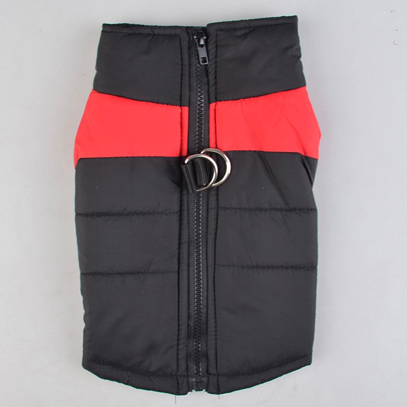 Wasserdichte Hundejacke, schwarz-rot, mit Reißverschluss, Herbst Winter, für kleine Hunde.